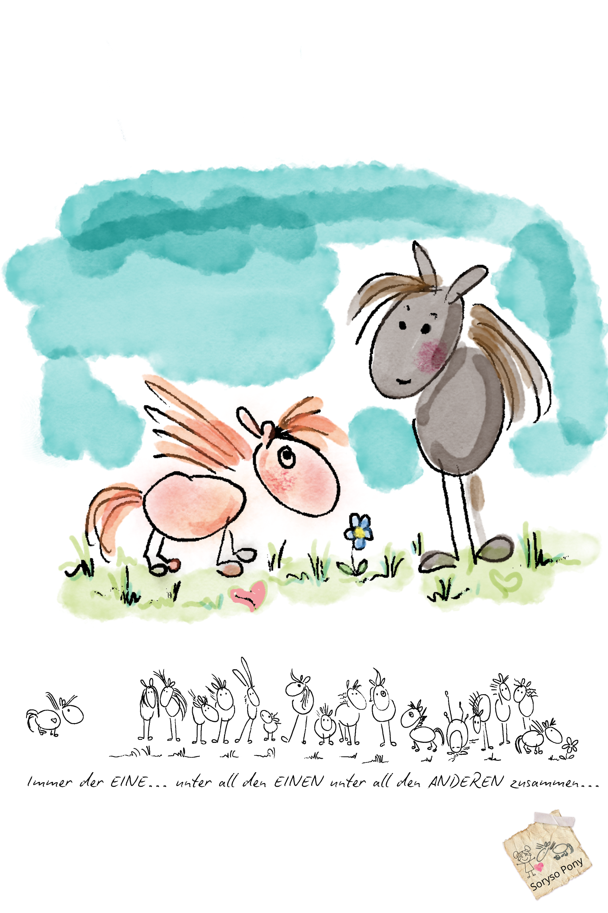 pferde illustration, skizze pferde auf der weide